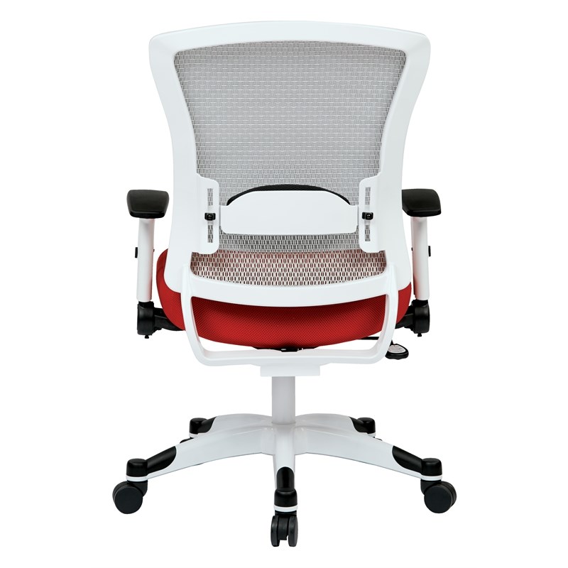 SPACE White Frame Red Managers Chair Padded Mesh Seat and Back with Flip Arms