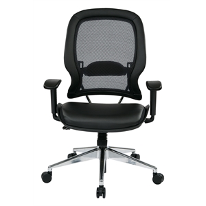 Air Grid Black Back Office Chair with Bonded Leather Seat