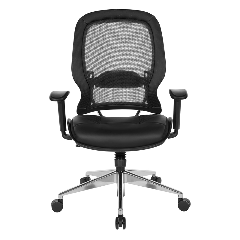 Air Grid Black Back Office Chair with Bonded Leather Seat