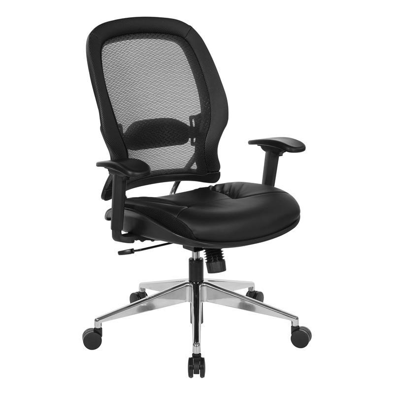 Air Grid Black Back Office Chair with Bonded Leather Seat