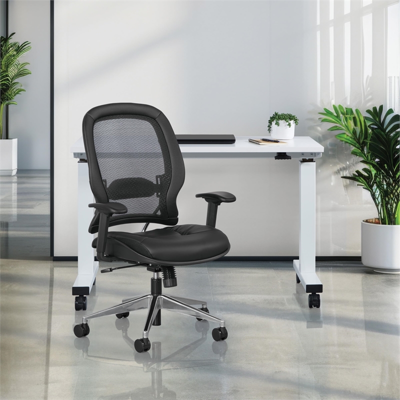 Air Grid Black Back Office Chair with Bonded Leather Seat