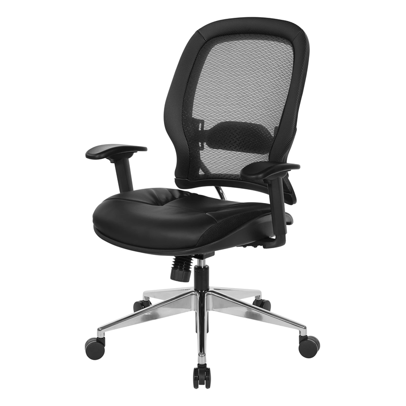 Air Grid Black Back Office Chair with Bonded Leather Seat