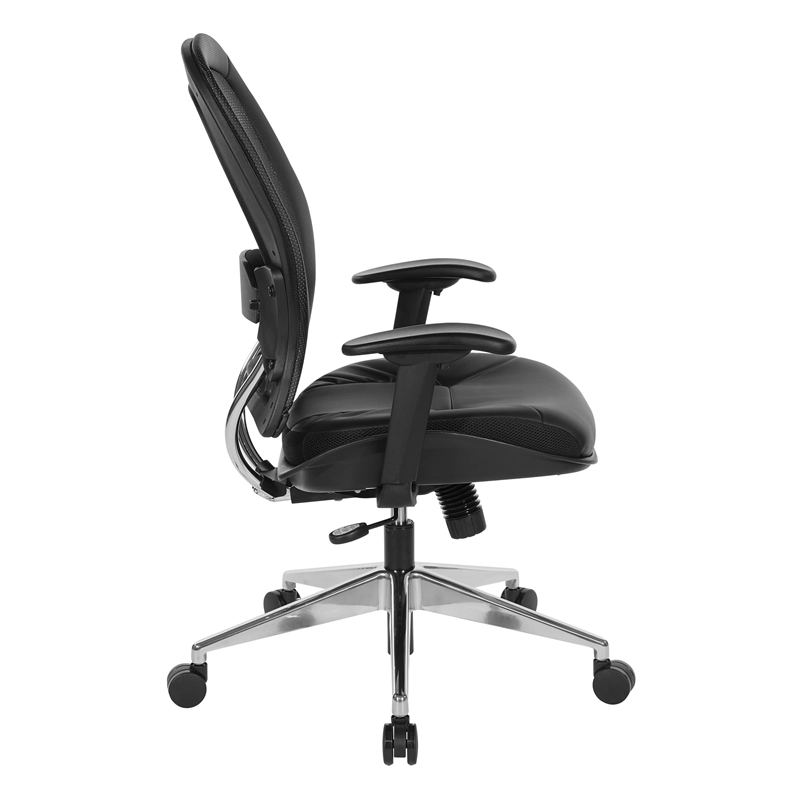 Air Grid Black Back Office Chair with Bonded Leather Seat