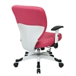 White Frame Pink Managers Chair with Mesh Fabric Seat and Back with Flip Arms
