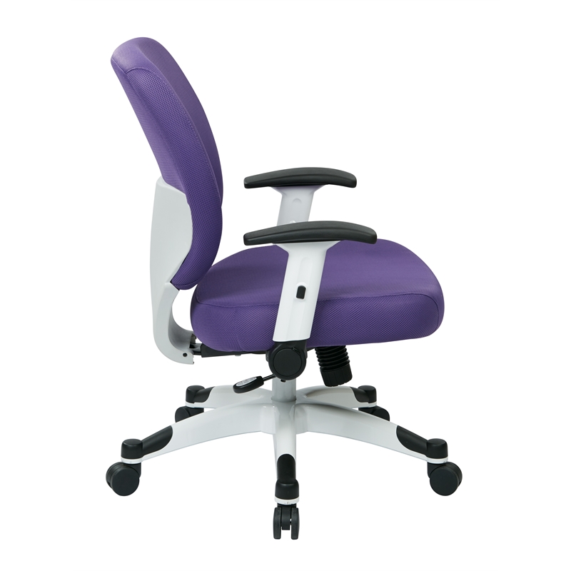 White Frame Managers Purple Chair with Padded Mesh Seat and Back with Flip Arms