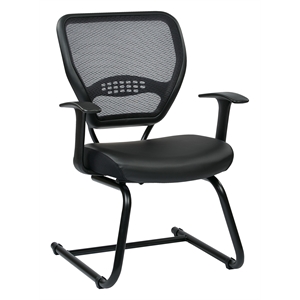 Professional Air Grid Back Visitors Chair with Bonded Leather Seat in Black
