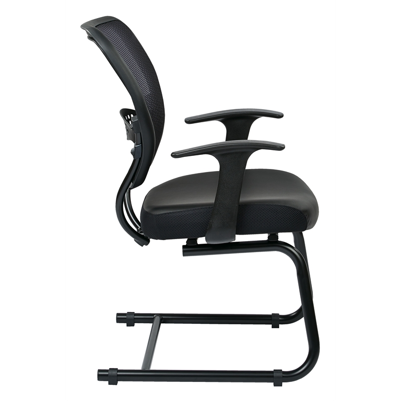 Professional Air Grid Back Visitors Chair with Bonded Leather Seat in Black