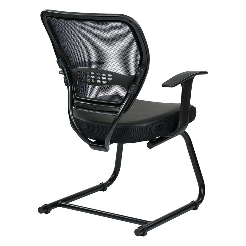 Professional Air Grid Back Visitors Chair with Bonded Leather Seat in Black