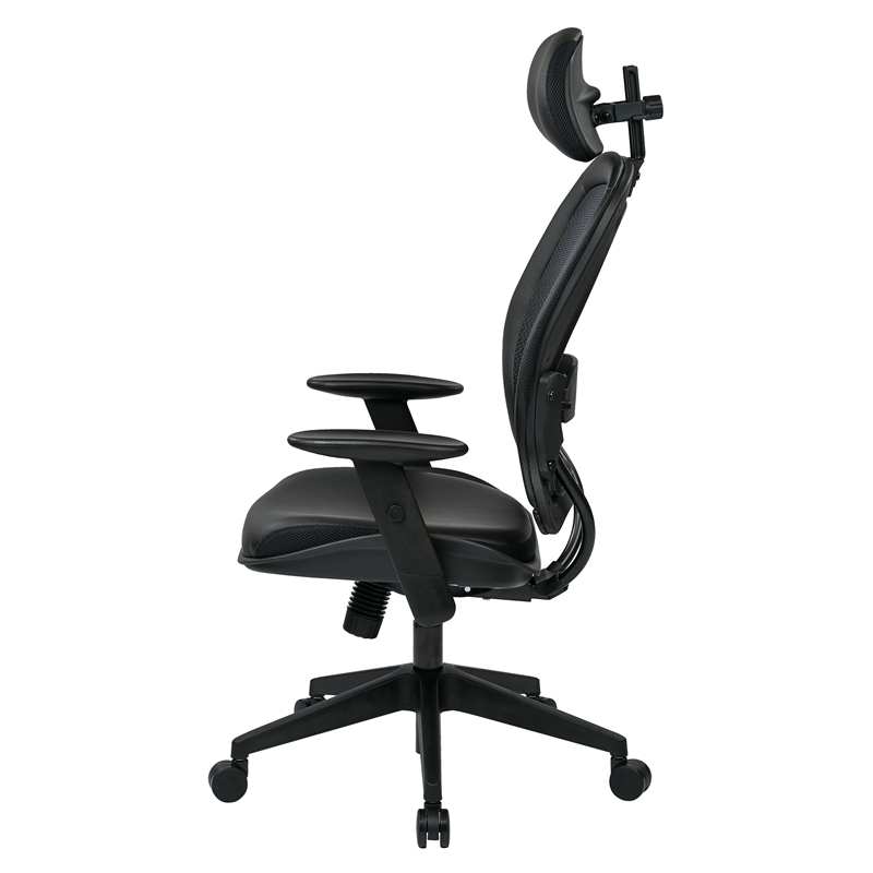 Nylong Base Adjustable High Back Managers Chair 2-to-1 Synchro Tilt Control Black SPACE Seating AirGrid Back and Padded Bonded Leather Seat Adjustable Arms 