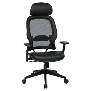 Professional Air Grid Black Chair with Bonded Leather Seat  Adjustable Headrest