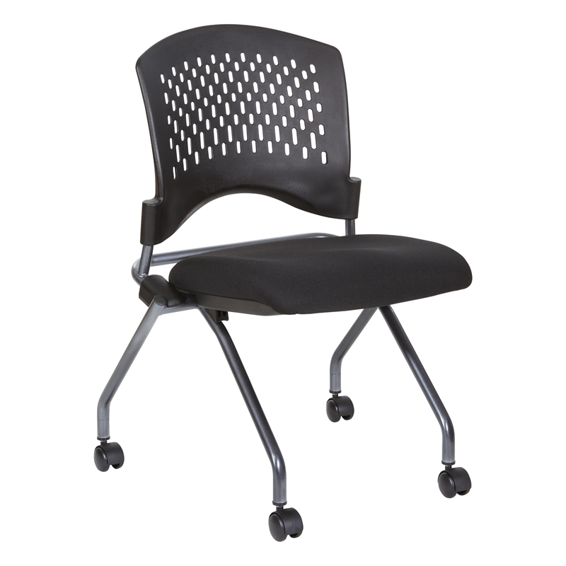 Set of 2 Deluxe Armless Folding Chair in Fabric Coal Black and Titanium