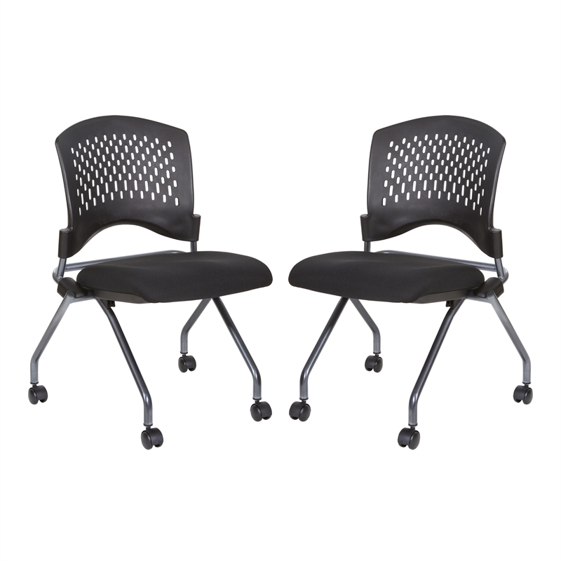 Set of 2 Deluxe Armless Folding Chair in Fabric Coal Black and Titanium