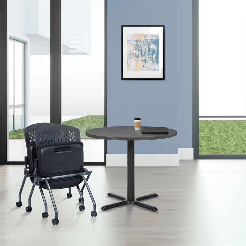Set of 2 Deluxe Armless Folding Chair in Fabric Coal Black and Titanium