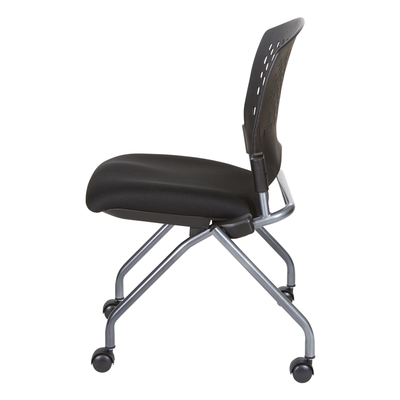 Set of 2 Deluxe Armless Folding Chair in Fabric Coal Black and Titanium