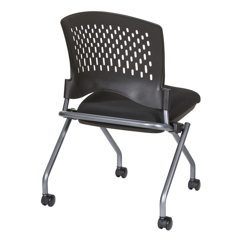 Set of 2 Deluxe Armless Folding Chair in Fabric Coal Black and Titanium