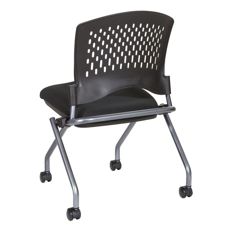 Set of 2 Deluxe Armless Folding Chair in Fabric Coal Black and Titanium