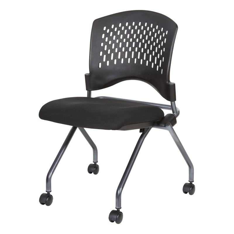 Set of 2 Deluxe Armless Folding Chair in Fabric Coal Black and Titanium