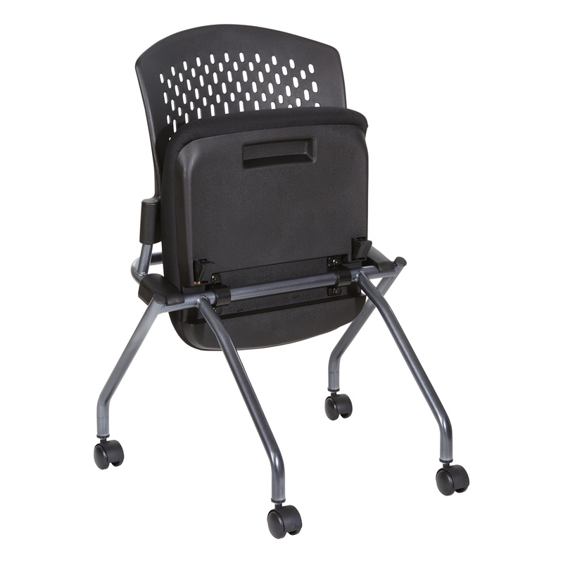 Set of 2 Deluxe Armless Folding Chair in Fabric Coal Black and Titanium