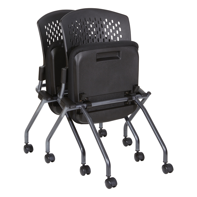Set of 2 Deluxe Armless Folding Chair in Fabric Coal Black and Titanium