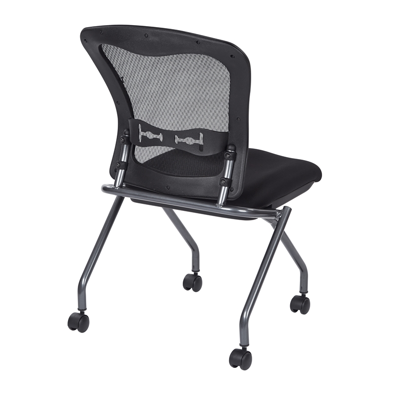Set of 2 Deluxe Armless Folding Chair with ProGrid Black in Coal Black Fabric