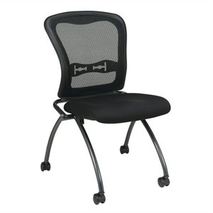 set of 2 deluxe armless folding chair with progrid black in coal black fabric