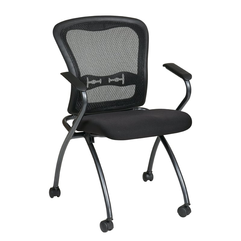 Set of 2 Deluxe Folding Chair with Arms in Coal Black Fabric
