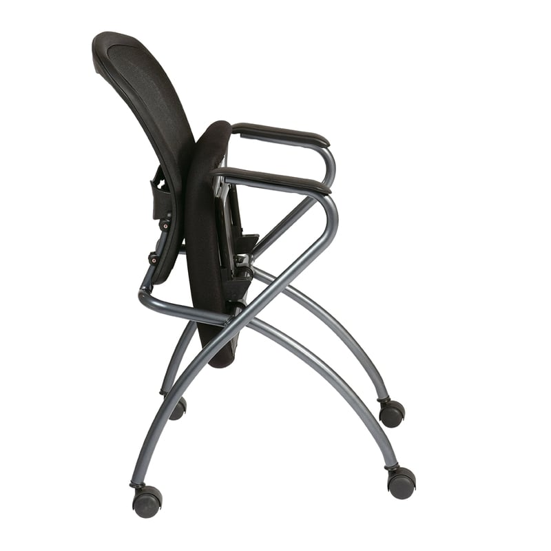 Set of 2 Deluxe Folding Chair with Arms in Coal Black Fabric