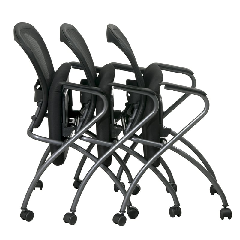 Set of 2 Deluxe Folding Chair with Arms in Coal Black Fabric