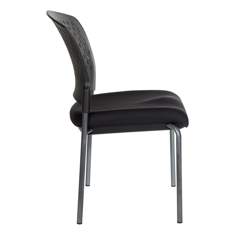 Titanium Finish Armless Black Visitors Chair with Ventilated Plastic Wrap