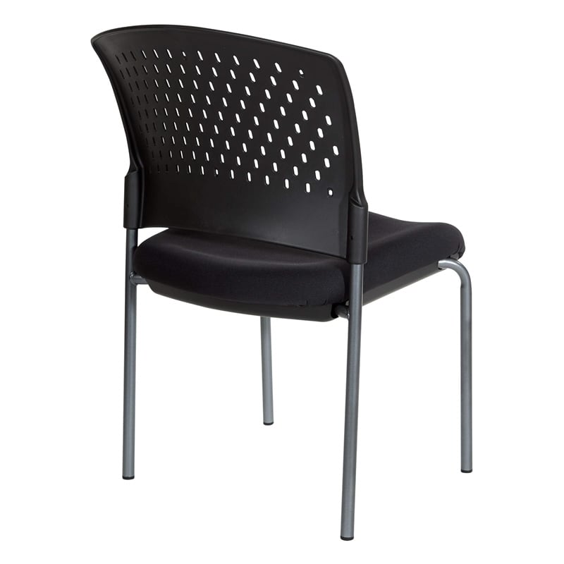 Titanium Finish Armless Black Visitors Chair with Ventilated Plastic Wrap