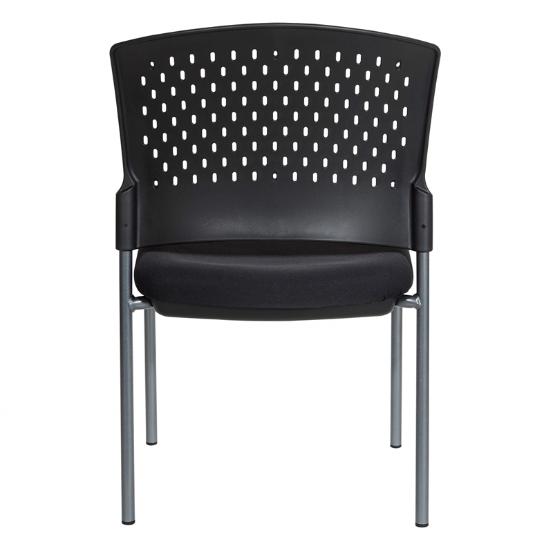 Titanium Finish Armless Black Visitors Chair with Ventilated Plastic Wrap