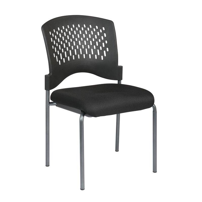 Titanium Finish Armless Black Visitors Chair with Ventilated Plastic Wrap