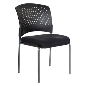 Titanium Finish Armless Black Visitors Chair with Ventilated Plastic Wrap