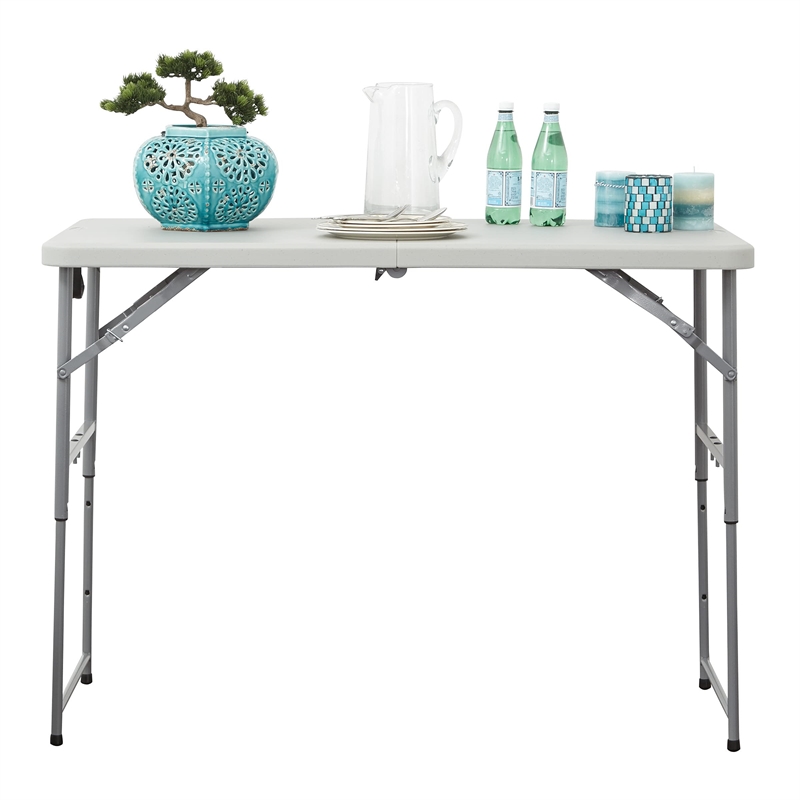 4' Long- Height Adjustable Fold in Half Resin Multi Purpose Table in Light Gray