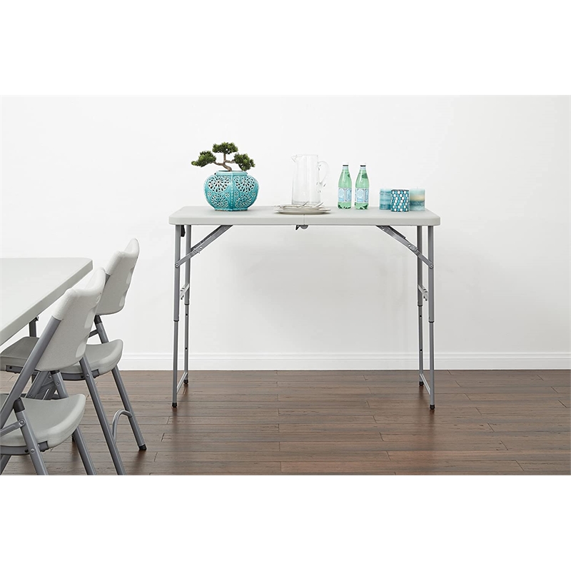 4' Long- Height Adjustable Fold in Half Resin Multi Purpose Table in Light Gray