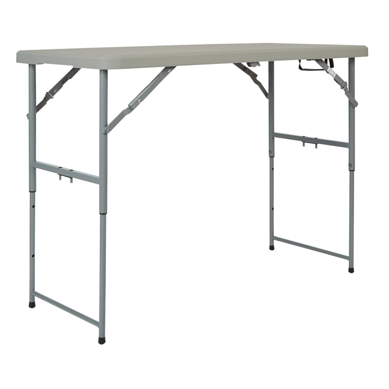 4' Long- Height Adjustable Fold in Half Resin Multi Purpose Table in Light Gray