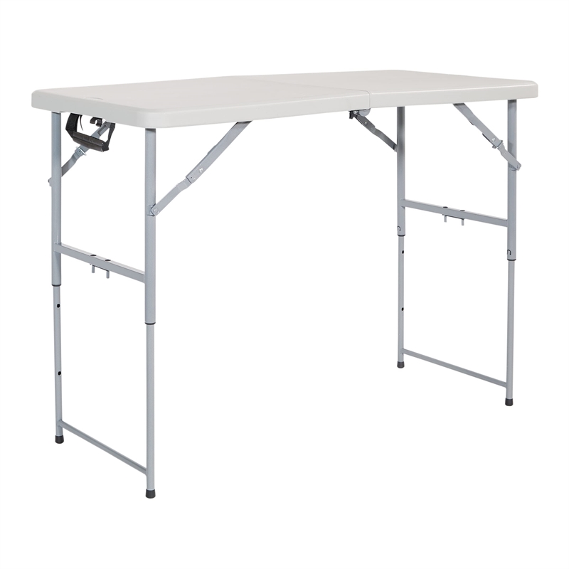 4' Long- Height Adjustable Fold in Half Resin Multi Purpose Table in Light Gray