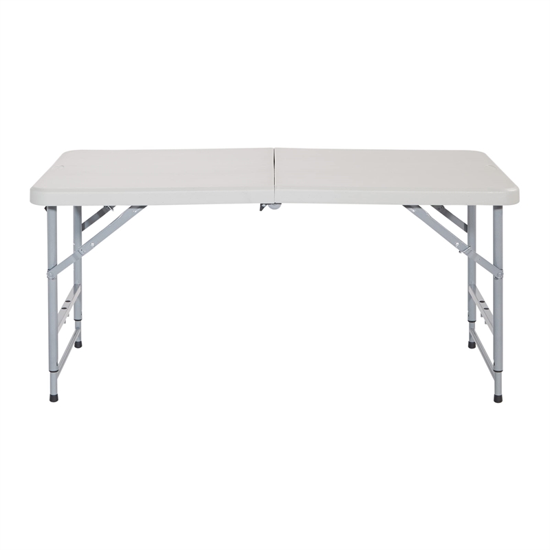 4' Long- Height Adjustable Fold in Half Resin Multi Purpose Table in Light Gray