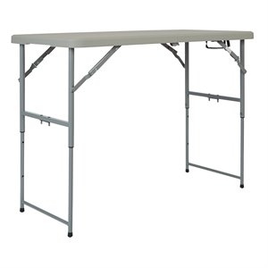4' long- height adjustable fold in half resin multi purpose table in light gray