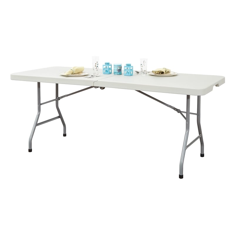 6 foot Resin Multi Purpose Center Light Gray Fold Table with Wheels