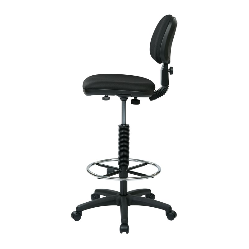 Sculptured Black Seat and Back Drafting Chair with Adjustable Foot Ring