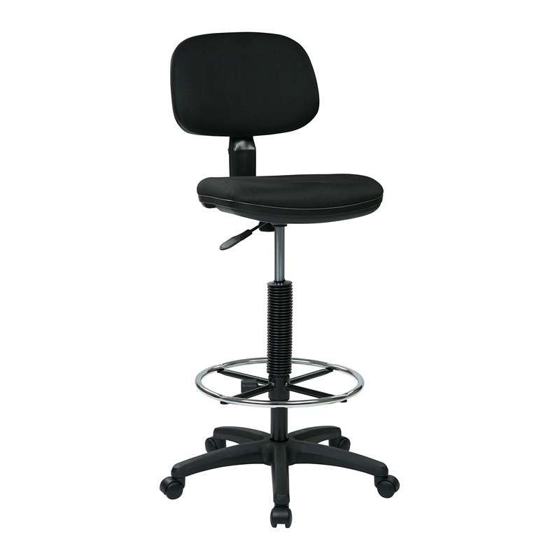Drafting Chair with Stool Kit in Black Fabric with Foot Ring