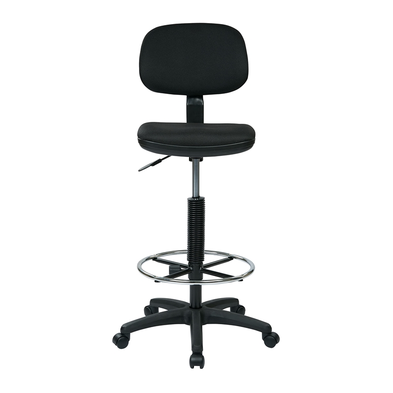 Drafting Chair with Stool Kit in Black Fabric with Foot Ring