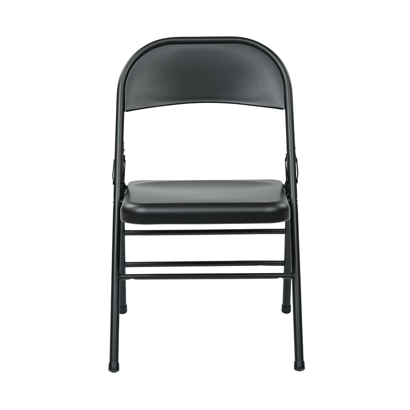 OSP Home Furnishings Folding Chair with Metal Seat and Back in Black
