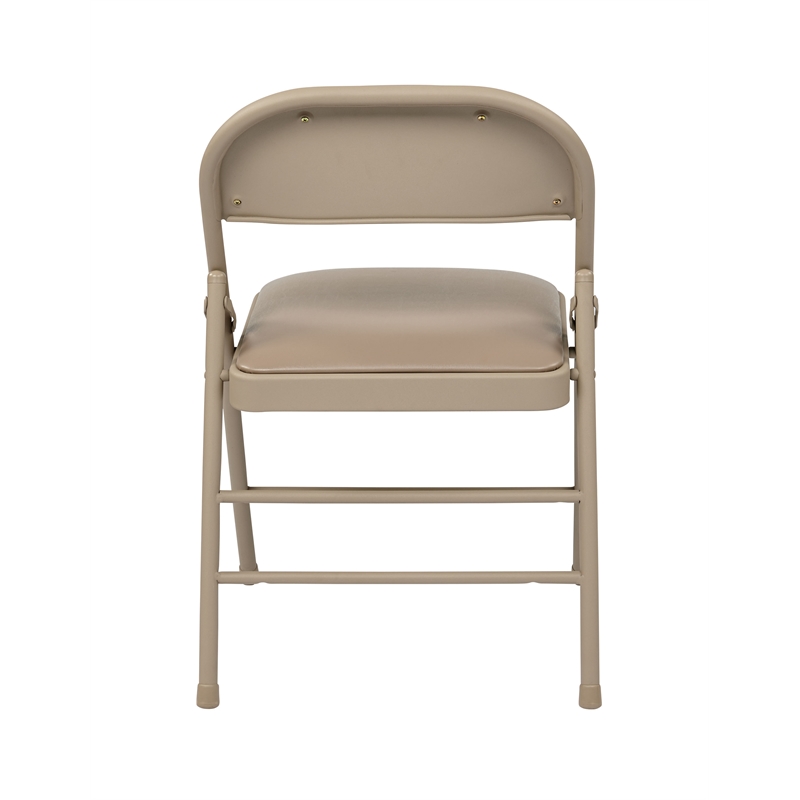 Set of 4 Folding Chair with Vinyl Seat in Tan Beige
