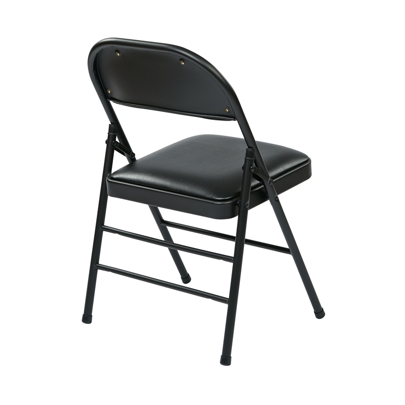 Set of 4 Folding Chair with Vinyl Seat in Black