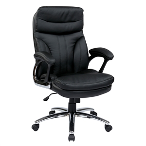 high back executive faux leather chair with padded arms in black