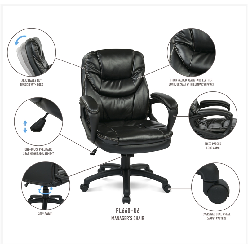 Black Faux Leather Managers Chair by Office Star