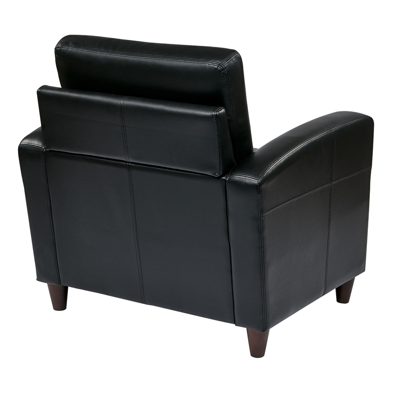 Black Bonded Leather Club Chair With Espresso Finish Legs