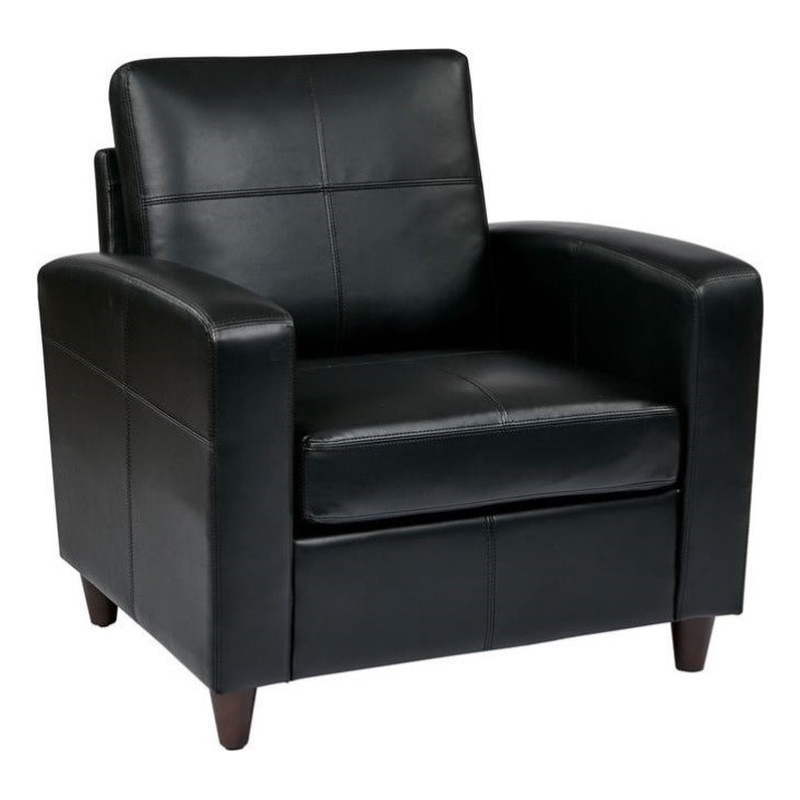 Black Bonded Leather Club Chair With Espresso Finish Legs